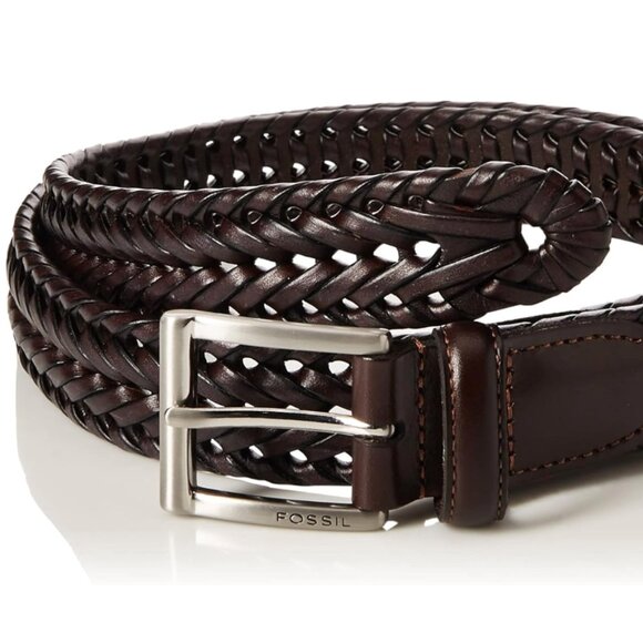 Fossil Men’s Myles Braided Leather Belt Cognac 42 | 30mm Silver Buckl - Picture 1 of 10